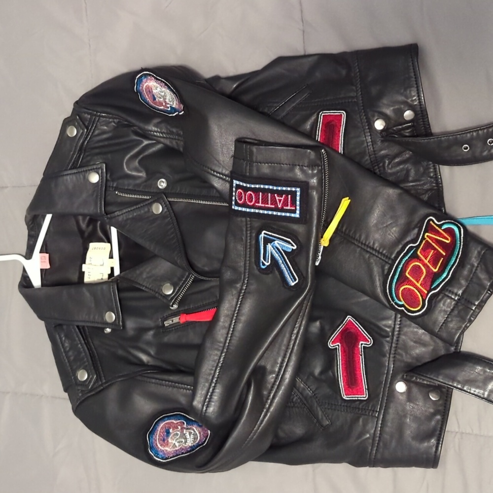 Nicole Miller Leather Biker Patch jacket